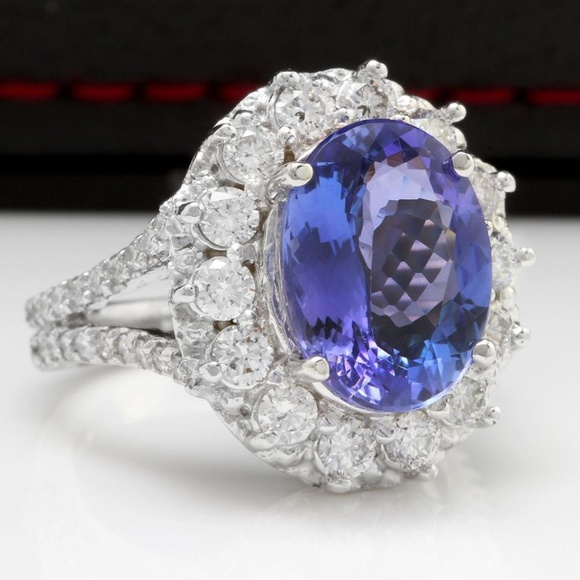 Radiant Cut Diamond Eternity Ring (6.0 ct. tw.) - 14K Rose Gold 5.91Ct Natural Tanzanite & Diamond 14KW Gold Ring
